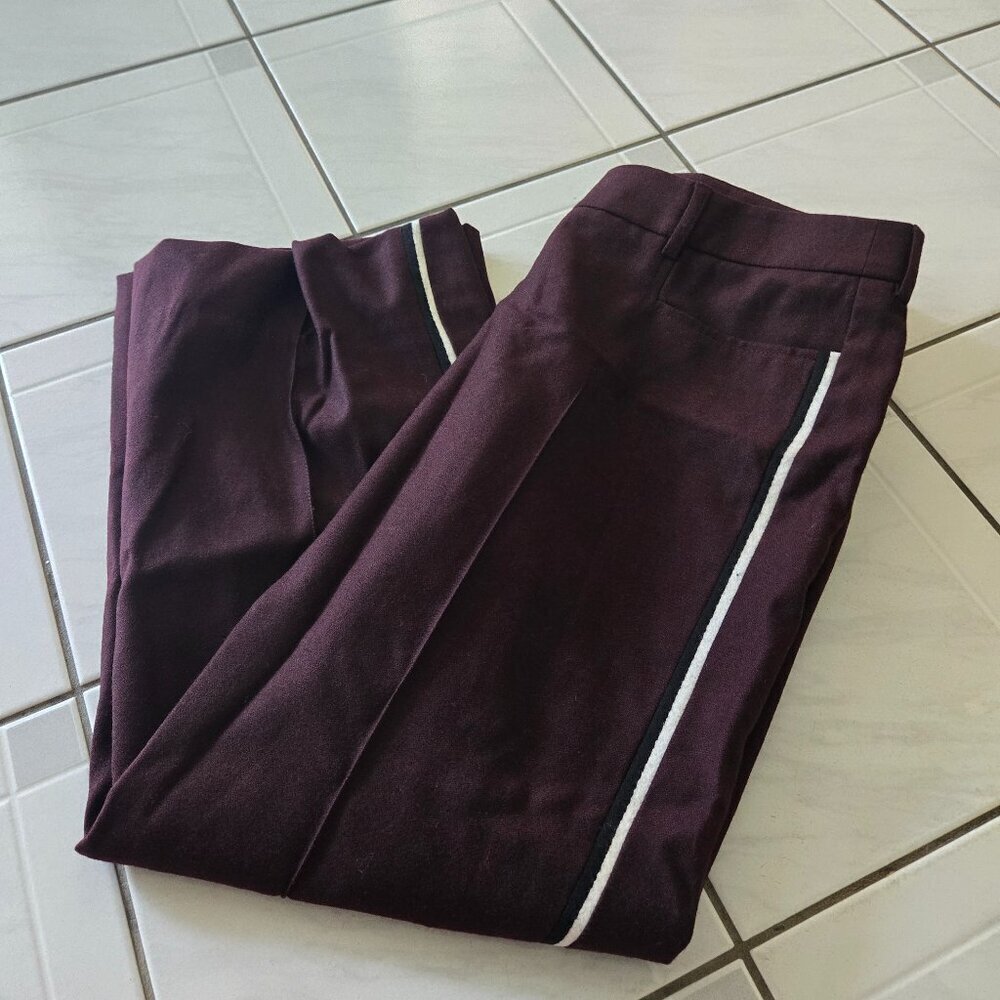 Akris Punto Side Stripe Wool Pleated Cropped Wide Leg Pants Purple White 8